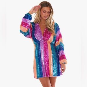 NWT Show Me Your Mumu Sequin Stripe V-Neck Mini Dress